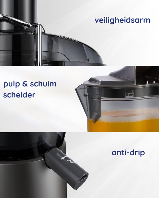 Safecourt Kitchen Entsafter - Saftpresse für Obst und Gemüse - große Einfüllöffnung - 3 Geschwindigkeiten - 1200 Watt
