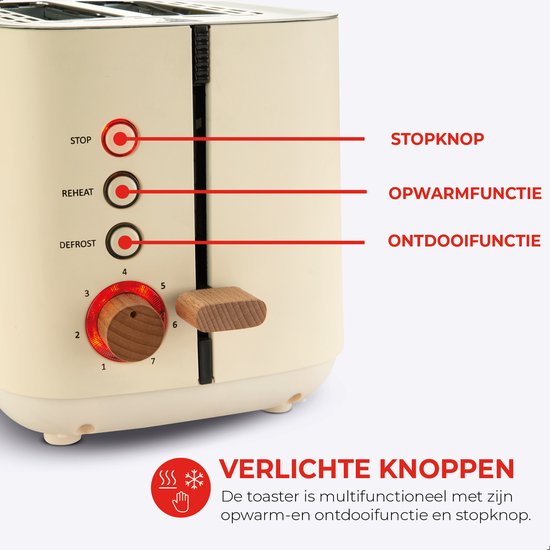 Bourgini Harmony Toaster - Elemente aus echtem Buchenholz - Toaster- Extra hoher Brotheber und 2 breite Brotschlitze - 7 Heizstufen