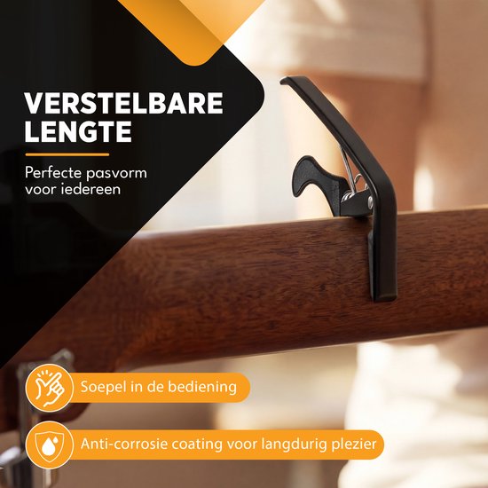 Finesse Universal-Kapodaster mit Plektren – Gitarre – Akustikgitarre – E-Gitarre – Ukulele – Schwarz