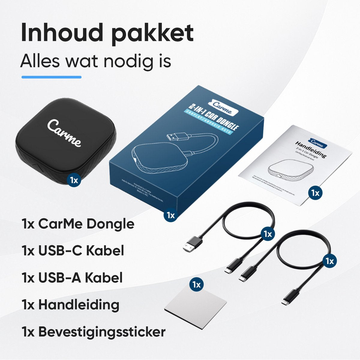 CarMe Premium 2-in-1 CarPlay Dongle - Kabelloses CarPlay & Android Auto - USB-A & USB-C - 5GHz Verbindung - Automatisches Pairing - Schwarz