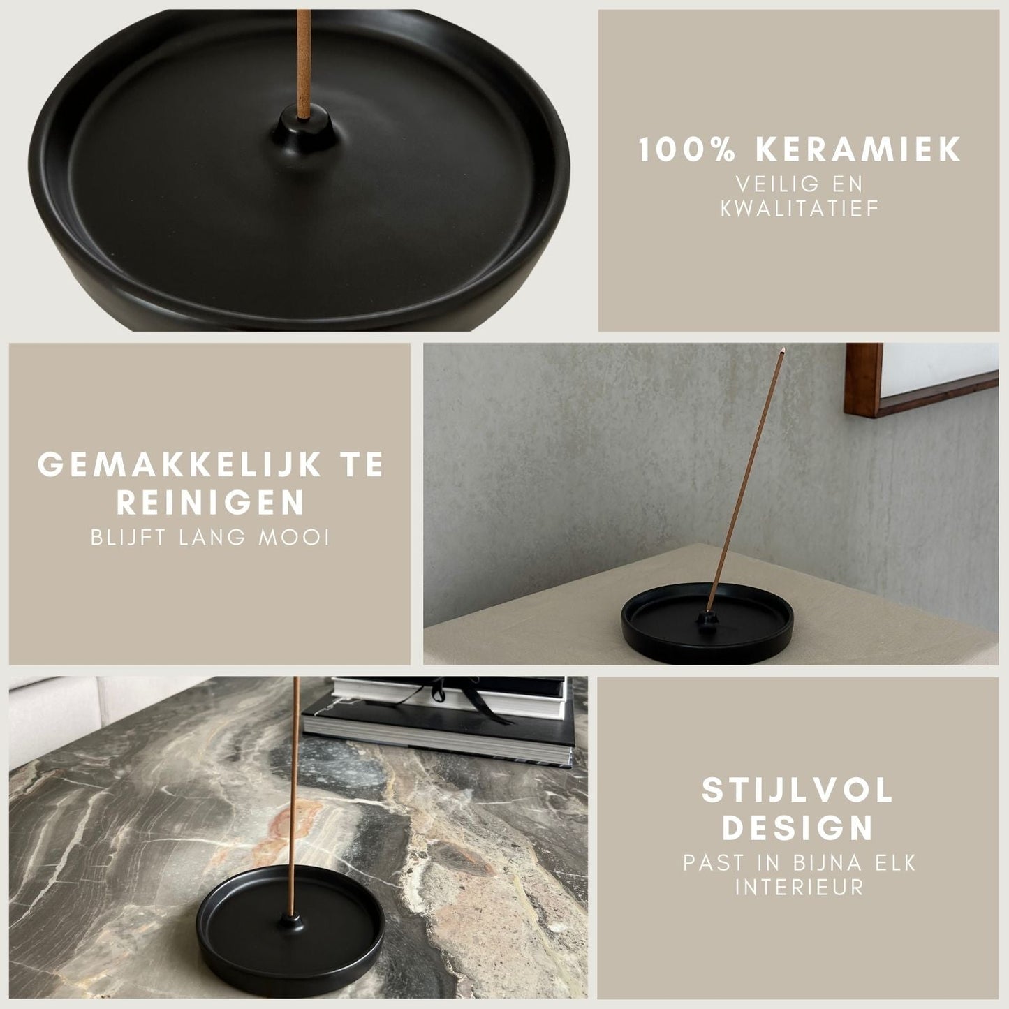 A Sunny Day Räucherstäbchenhalter aus Keramik – Schwarz – Rund – Ø 13 cm