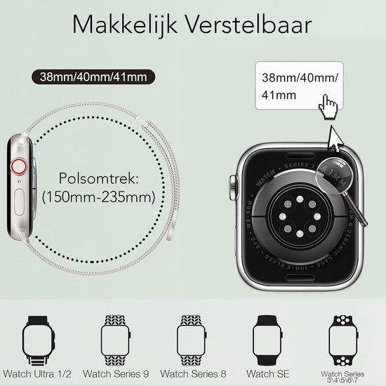 Podec Smartwatch Magnetisches Edelstahlarmband Silber passend für Serie 1/2/3/4/5/6/7/SE