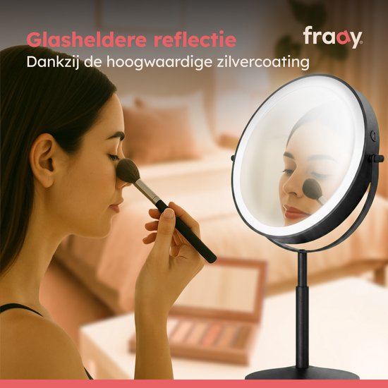Fraay® XXL Make-up-Spiegel mit LED-Beleuchtung – 10-fache Vergrößerung – Vergrößerungsspiegel mit Licht – Wiederaufladbar – Rasierspiegel – Badezimmerspiegel – Schwarz