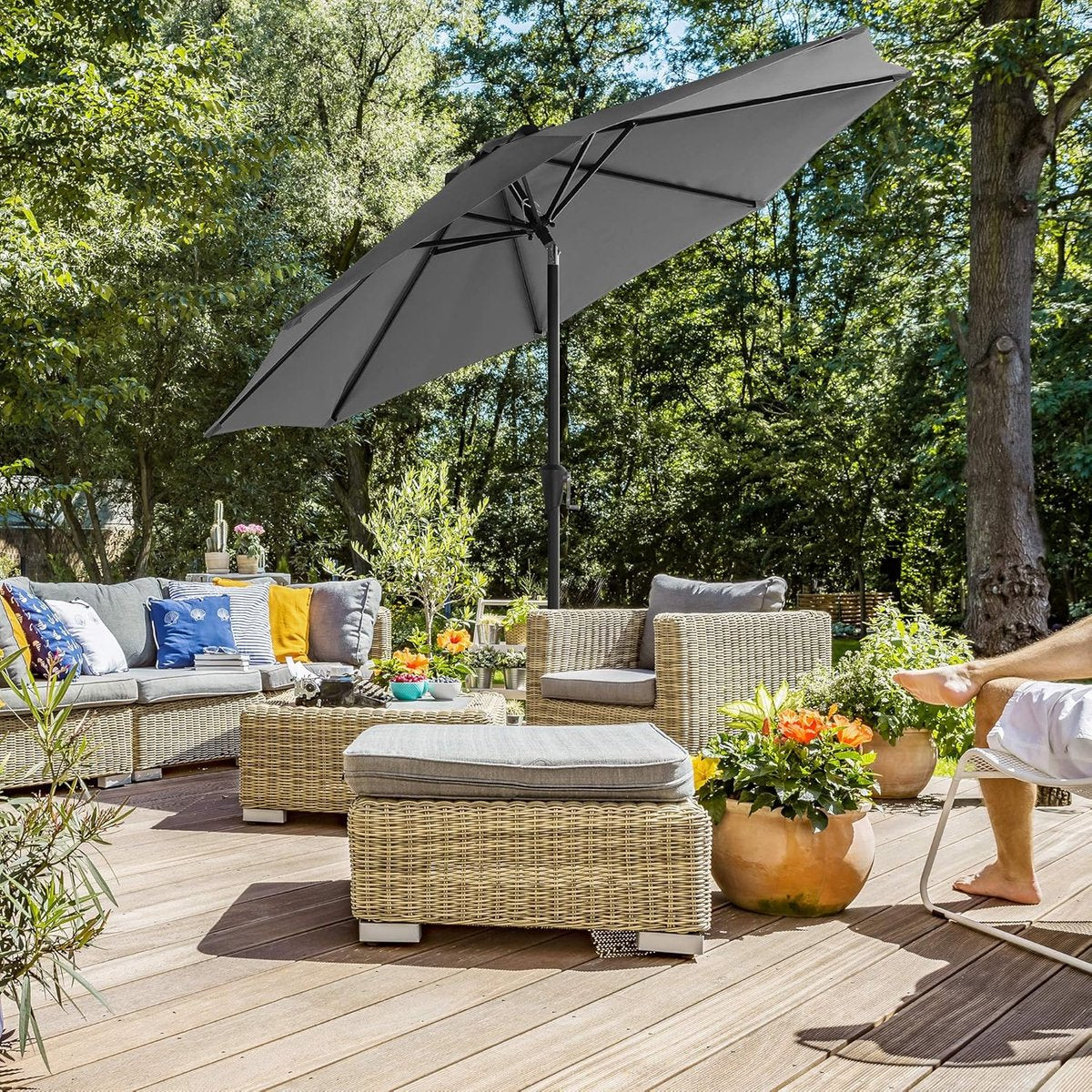 Songmics Gartenschirm 290 cm – Grau – UPF 50+ – Neigbar