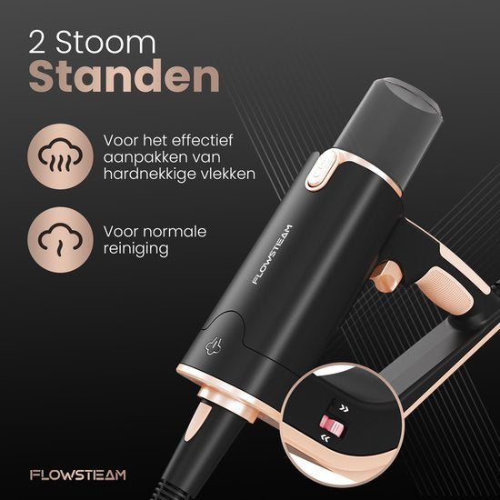 FLOWSTEAM® Deluxe Dampfreiniger - 13 Aufsätze - 120° Dampf - Inklusive 2 Mikrofasertücher - schwarz