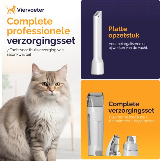 Viervoeter® Professionelle 15-teilige Hundeschermaschine mit Staubsauger – Für dickes Fell – Absaugen & Trimmen – Pflegeset – Katzen und Hunde