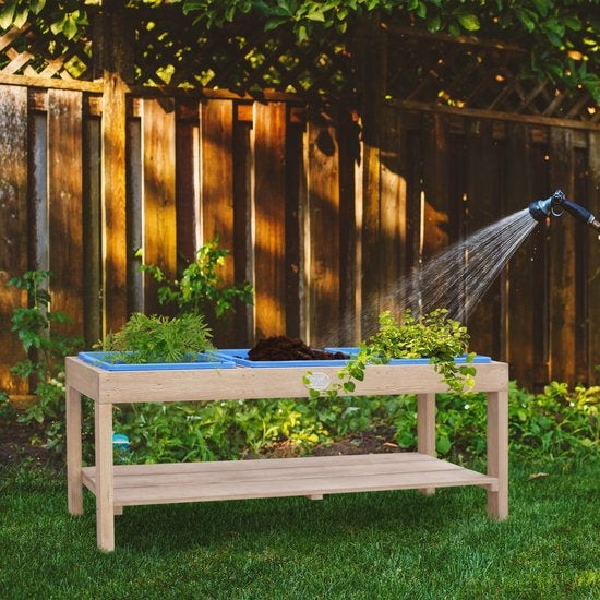AXI Activity Table in Naturbraun mit 3 blauen Tabletts - Vielseitiger Kindertisch für verschiedene Aktivitäten