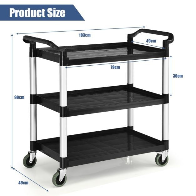 Coast 3-stufiger Servierwagen Multifunktionaler Trolley mit Griffen und 4 Rädern Küchenwagen Beistellwagen Metallwagen Schwarz