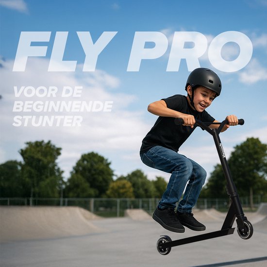 LifeGoods Stuntstep Fly Pro - 6+ Jahre - Schritt für Kinder - Jungen/Mädchen - 100mm - 100KG - Schwarz