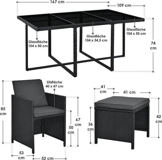 Polyrotan Esszimmergarnitur - Baracoa XL - 11 Teile - Schwarz