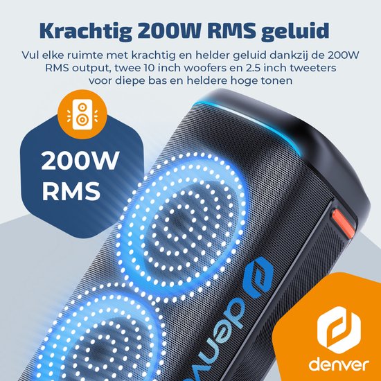 Denver Bluetooth-Lautsprecher Party Box – Disco-Lichter – Partybox – inkl. Mikrofon – Lautsprecher – BPS470