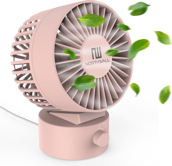 Northwall Mini-USB-Ventilator – Tischventilator in Rosa – Leiser Mini-Ventilator – Retro-Schreibtischventilator – Klein, leise und geräuschlos – Zwei Motoren – Neigbar – 2 Geschwindigkeitsstufen