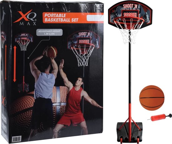XQ Max Basketball Set - Basketballständer - Verstellbar von 1,38 m bis 2,5 m - Schwarz/Orange