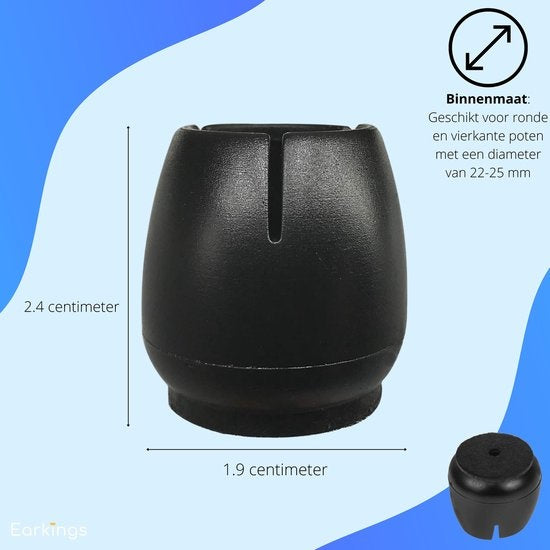 Stuhlbeinschützer Bodenschützer Ø22-25 mm - Stuhlbeinkappen Möbelkappen 24 Stück - Runde & quadratische Stuhlkappen Bodenschützer Stühle - Earkings Black