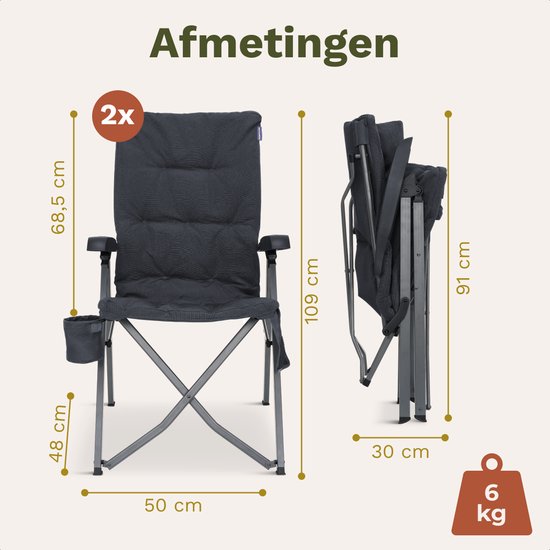 TRVLMORE Campingstühle Luxus - klappbar - 2er-Pack - 150KG Tragkraft - Inkl. Tragetasche - Klappstuhl - Campingstuhl - Klappstuhl - Grau