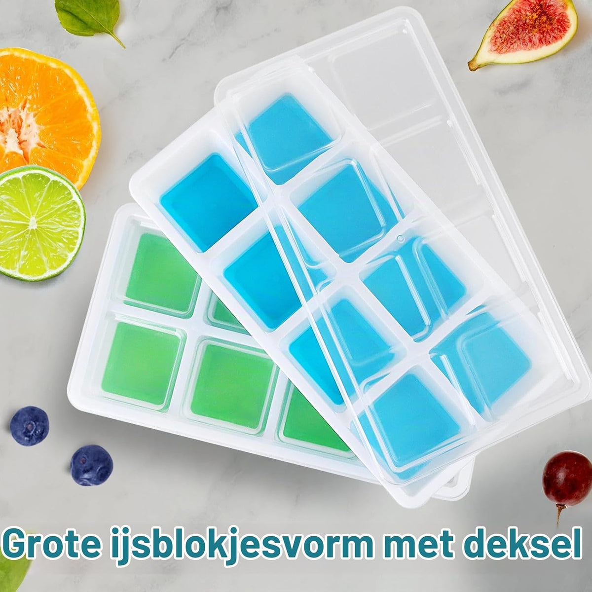 Silikon-Eiswürfelform, groß, mit Deckel, 2er-Set – Eiswürfel mit den Maßen 4,5 x 4,5 x 4 cm – BPA-frei und stapelbar – Rosa