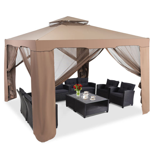 Coast Garten Pavillon Gartenzelt Camping Partyzelt mit 4 Seitenwänden 300x300x265cm Braun