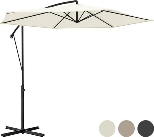 LifeGoods Schwebender Sonnenschirm - bis zu 8 Personen - Ã˜300cm - Wasserdicht - mit Abdeckung und Kreuzfuß - Garten oder Strand - Creme