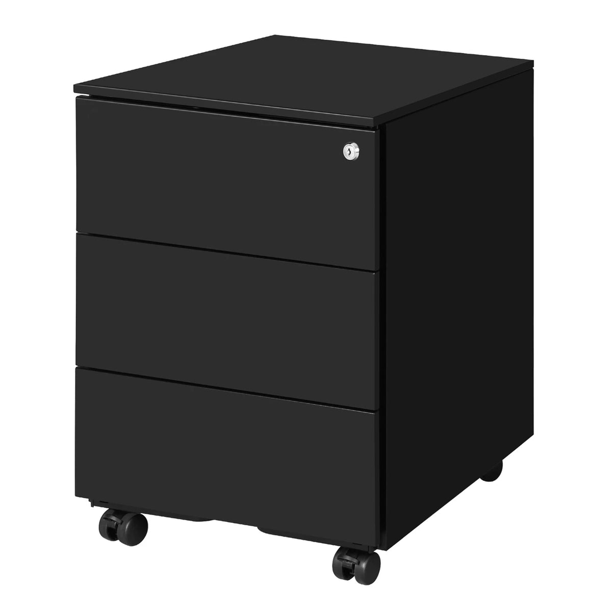 Ochama Matte Black abschließbarer mobiler Aktenschrank – 3 Schubladen, vormontiert, zur Aufbewahrung von Dokumenten und Büromaterial, 39 x 45,1 x 53,8 cm – Kompakte Aufbewahrungslösung für das Büro oder das Homeoffice