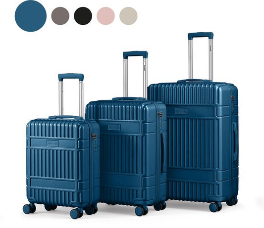 SKYCASES Kofferset – Classic Heritage – 3-teilig – Handgepäck- und Check-in-Koffer – 36 l/63 l/100 l – TSA-Schloss – Geräuscharme 360°-Rollen – Leicht – Trolley – Dunkelblau