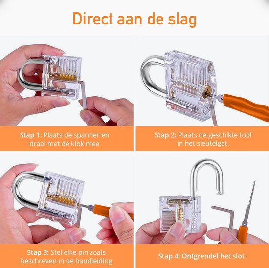 Happy Goods Lockpick Set - 32-teilig - Survival Kit - Anfänger & Profi - 3x Übung Schloss - orange