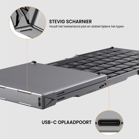 Faltbare Bluetooth Tastatur - Full Size - 105 Tasten - 3 Geräte - USB-C - Space Grau