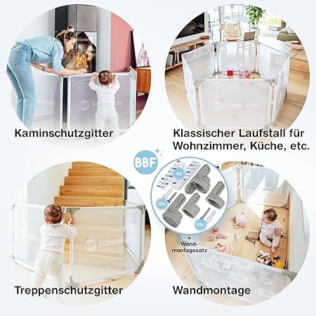 BabybeFun Faltbare Babybox 150x180 cm - Grau - Stabile und flexible Box für Babys und Kleinkinder - Sicheres Spieltor und Absperrgitter