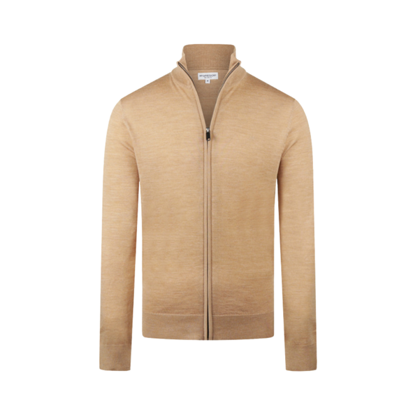 McGregor Fine Merino Zip-Thru-Strickjacke – 100 % extrafeine Merinowolle – Herren – Camel – Größe S