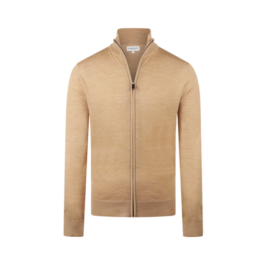 McGregor Fine Merino Zip-Thru-Strickjacke – 100 % extrafeine Merinowolle – Herren – Camel – Größe S