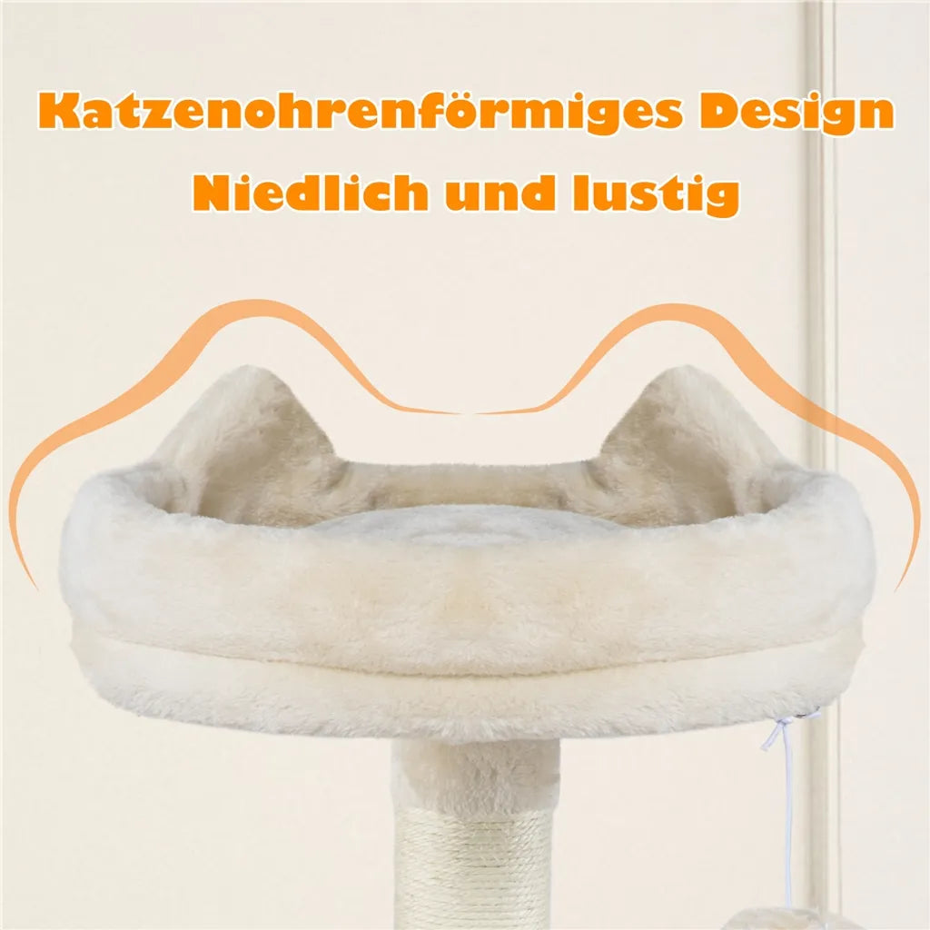 Yaheetech Kratzbaum Beige - 158 cm hoch - Mit 2 Plattformen, 2 Katzenhäusern und 5 Sisal-Kratzbäumen