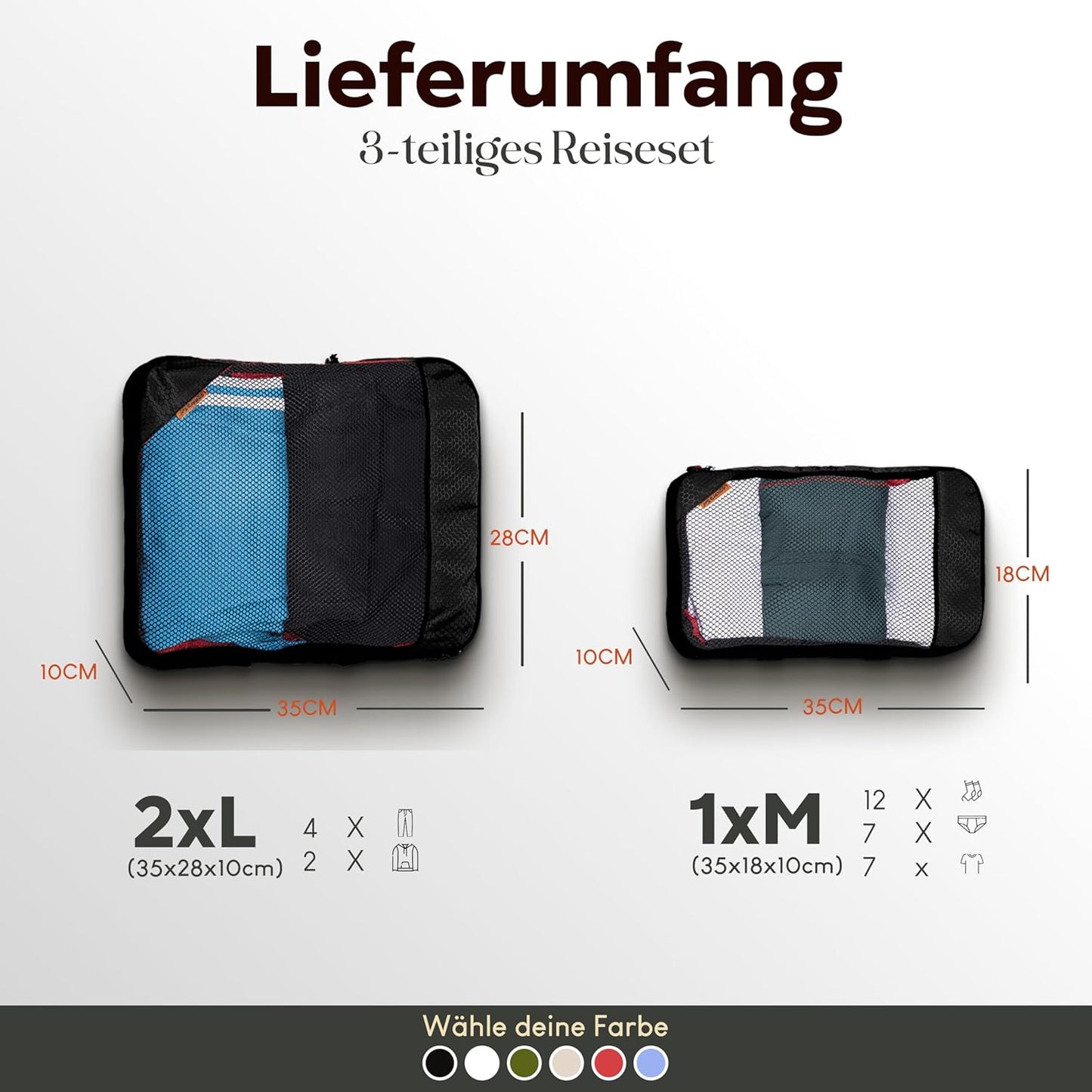 loonara Travel Travel Organiser Set - Schwarz - 3 Teile