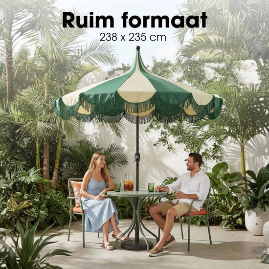 Mica Decorations Kim – Gestreifter Sonnenschirm mit Tragetasche – Stangensonnenschirm 238 x Ø 235 cm – Garten- oder Balkonsonnenschirm – Polyester, Stahl – Dunkelgrün