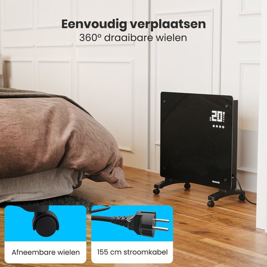 Auronic Electric Heater - Konvektor-Heizung mit Thermostat und Fernbedienung - Glasheizung - 1000W Heizung - Schwarz