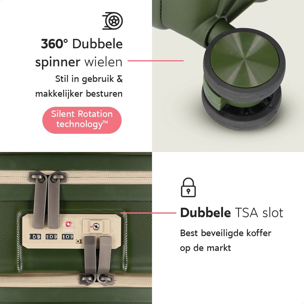 ONYXÂ® Handgepäck Koffer - Spinner-Räder - Doppeltes TSA-Schloss - Praktische Fronttasche - 35 L - 55 cm - Oliv
