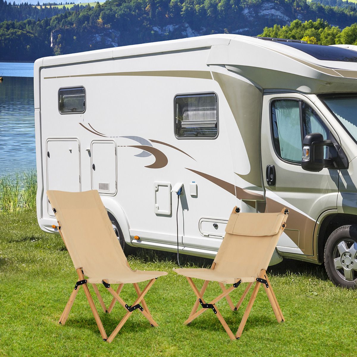Coast Klappbarer Campingstuhl – Bambus – Verstellbare Rückenlehne – Inklusive Tragetasche – Naturfarben