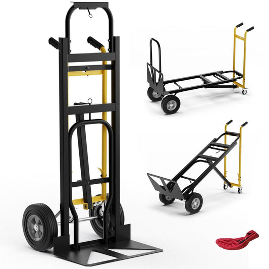 Coast Faltbarer Transportwagen – 3-in-1-Handwagen – 4 Gummiräder – 450 kg Tragkraft – schwarz/gelb