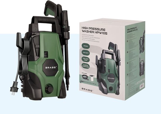 BRASQ HPW 105 Hochdruckreiniger - Terrassenreiniger - Hochdruckreiniger - 1400W - 105 bar - 426 L/H - Komplettset