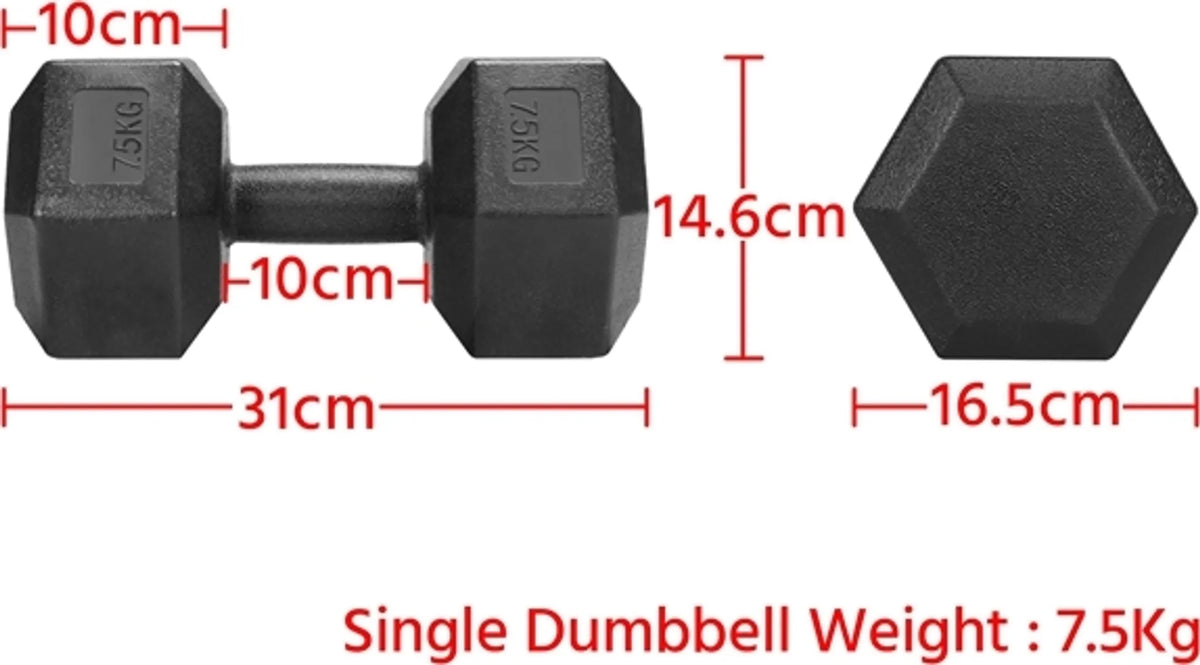 Yaheetech Hanteln 7,5 kg Set von 2 - Features hexagonal Anti-Roll-Design und ergonomische Griff und Bodenschutz PVC-Beschichtung - für Krafttraining und Cardio - Schwarz Gusseisen Beton und PVC - 31 x 14,6 x 14,6 cm