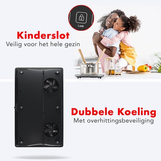 KitchenBrothers Induktionskochfeld - 2 Brenner - Freistehend - 1500W + 2000W - Edelstahl