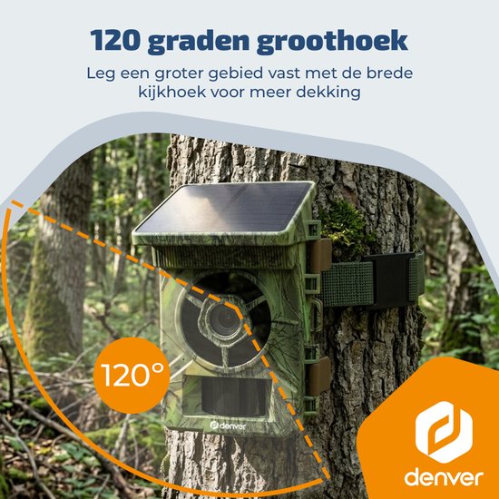 Denver-Wildkamera mit Nachtsicht und WLAN – 4K Ultra HD – 48 MP – WLAN – Smartphone-App – LCD-Bildschirm – Wiederaufladbares Solarpanel – WSW8120 – Modell 2026