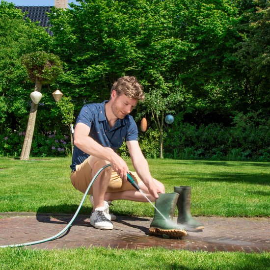 VONROC Schlauchaufroller-Set - Inkl. 15m Gartenschlauch, Zapfpistole, Schlauchverbinder, Wasserhahnanschluss