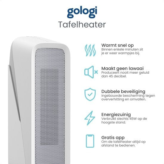 Gologi Heizlüfter mit Thermostat - Elektroherd - Heizung - Heizgerät - Funktioniert mit App und Touch Controls - 1500W