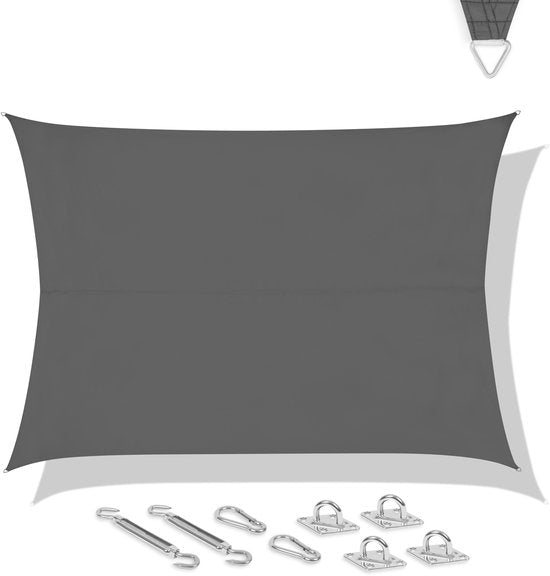 VONROC Sonnenschutzplane, rechteckig – 400 x 300 cm – grau – wasserabweisend – UV-Schutz UPF 50+ – inkl. Befestigungsset aus Edelstahl