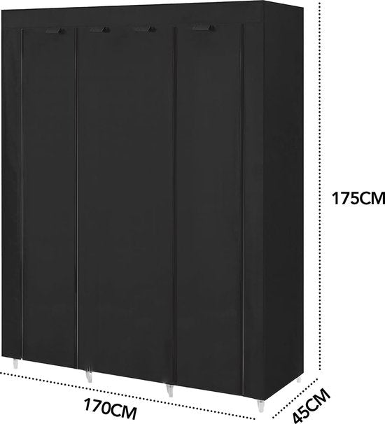 Brixy Wardrobe - Kleiderschrank - XXL - Kleiderschrank faltbar - 175 x 170 x 45cm - Campinggarderobe - Faltbarer Kleiderschrank aus Stoff - Schwarz