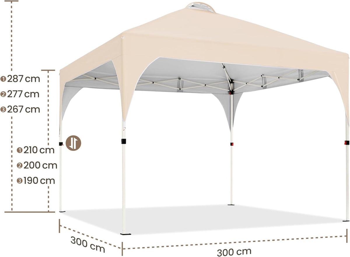 Yaheetech Faltpavillon 3 x 3 m – Wasserabweisend, höhenverstellbar – BeigeYaheetech Faltpavillon 3 x 3 m – Wasserabweisend, höhenverstellbar – Beige