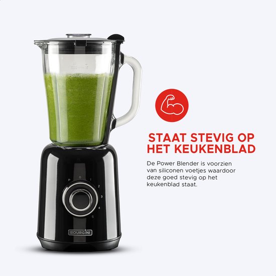 Bourgini Retro-Mixer – 5 Geschwindigkeitsstufen und Pulsfunktion – 1,5 Liter – Smoothie-Mixer – 500 Watt – Schwarz