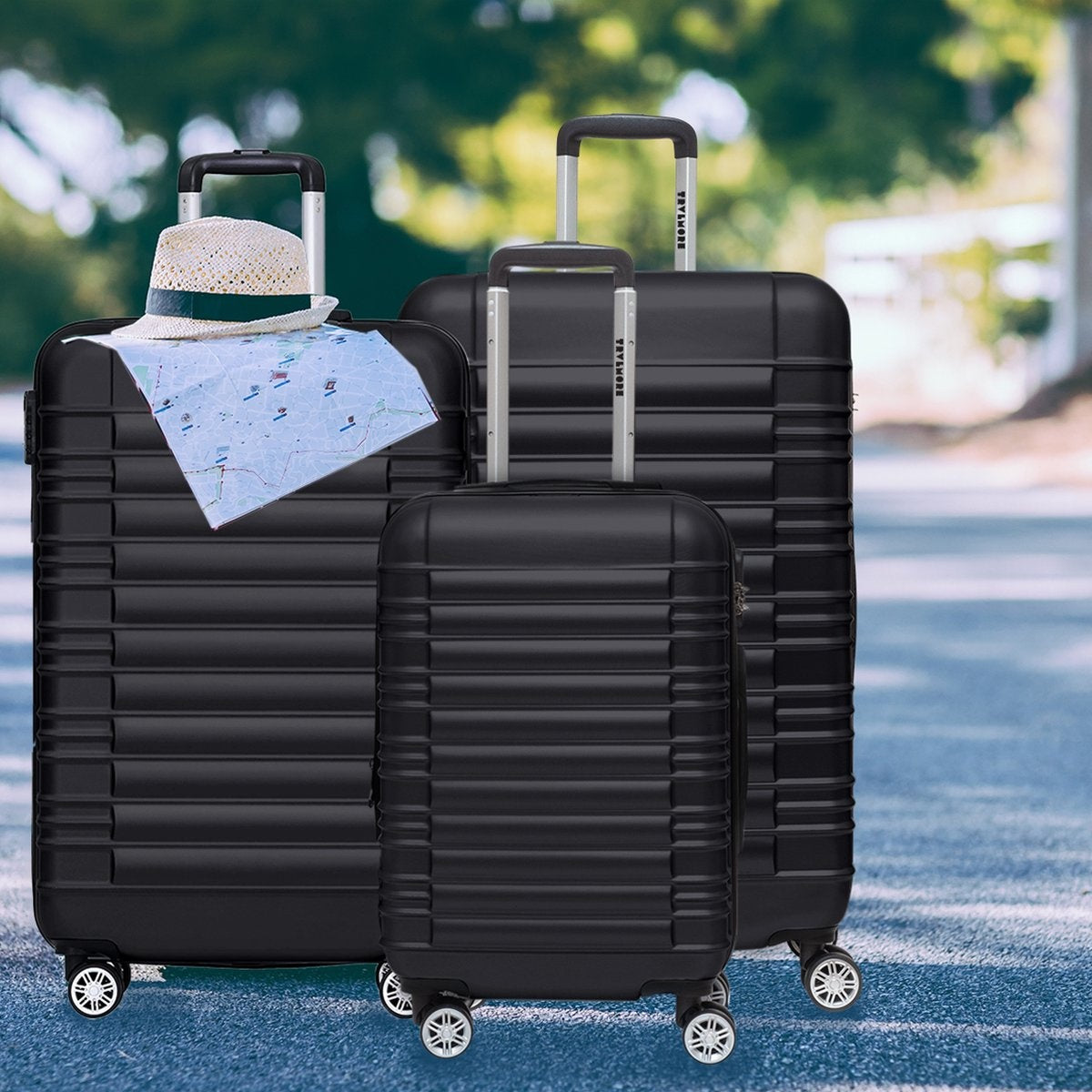 TRVLMORE - Kofferset - 3 Stück - 38L (Handgepäck) + 70L + 110L - Schwarz