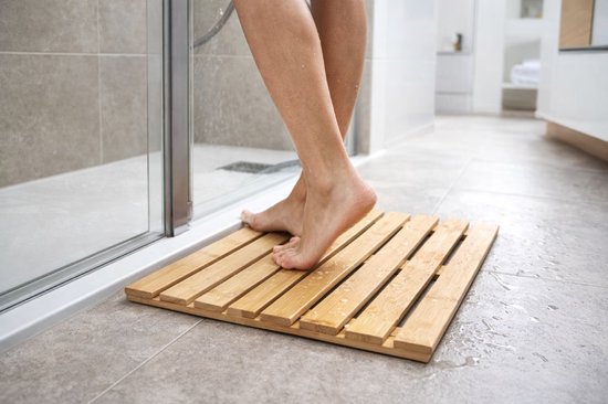 Ceruzo Duschmatte aus Bambus – rutschfeste Badematte – 50 x 30 cm – Saunamatte