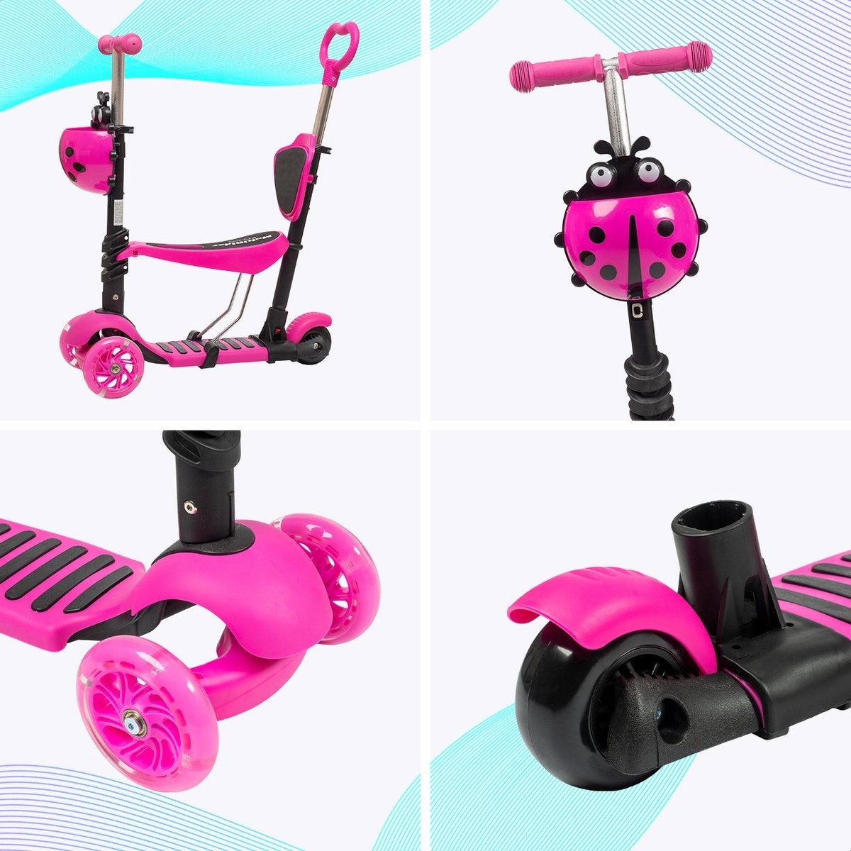 LifeGoods MultiRider - Kinderroller mit Lenker - 3 -8 Jahre - Jungen/Mädchen - 3 leuchtende Räder - Pink