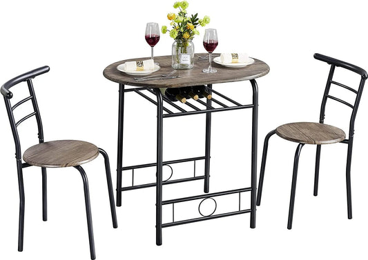 Yaheetech Dining Set von 3 - Features Tisch mit 2 Stühlen und verstellbare Lagerung Regal und wasserabweisende Beschichtung - für Küche und Esszimmer - Driftwood Brown Metall und MDF - 80 x 53 x 73,5 cm